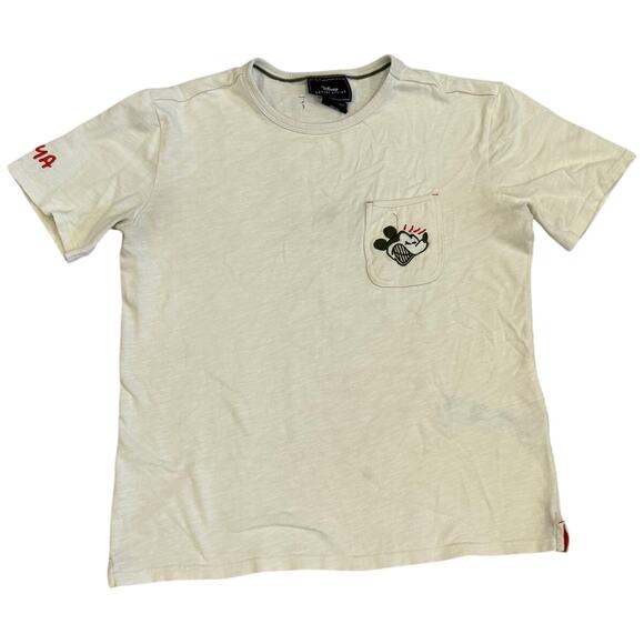 Disney Seeya Mickey T-Shirt M Cream Bret Iwan Script Vintage-Inspired - Picture 1 of 5